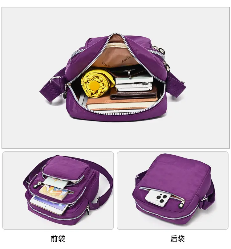 Purple Waterproof Unisex Shoulder Bag with Multiple Pockets — feature 6