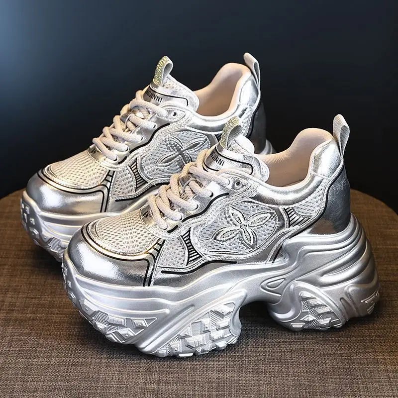 Women Silver Chunky Sneakers 2025 Comfortable Casual - Image 6