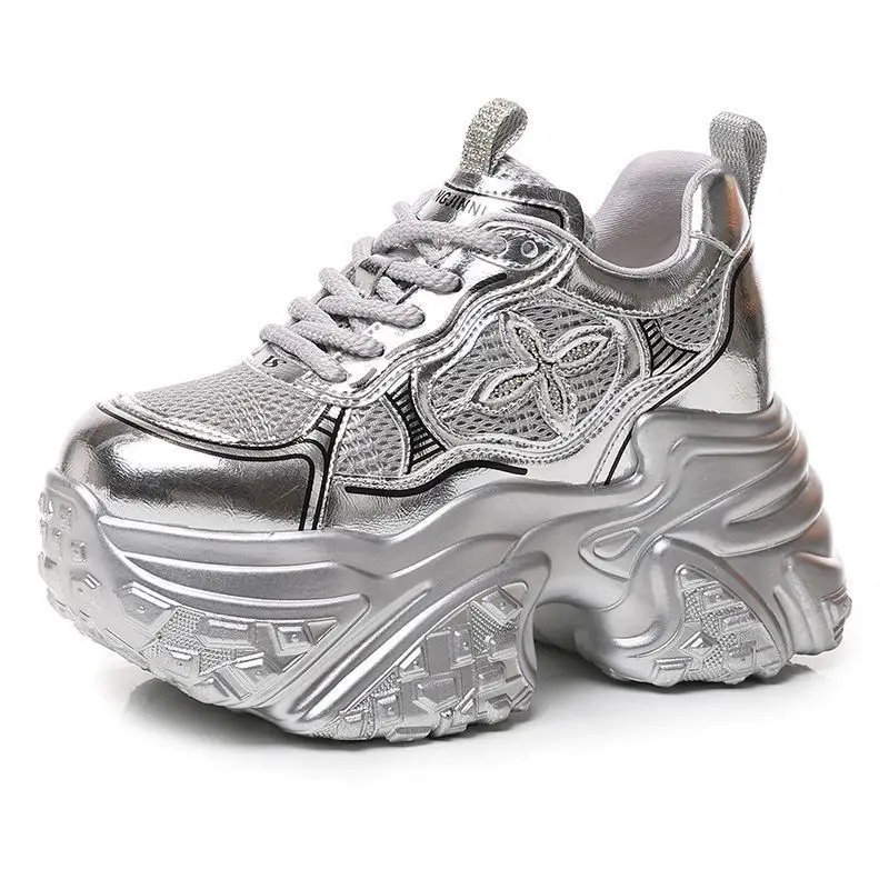 Women Silver Chunky Sneakers 2025 Comfortable Casual - Image 7