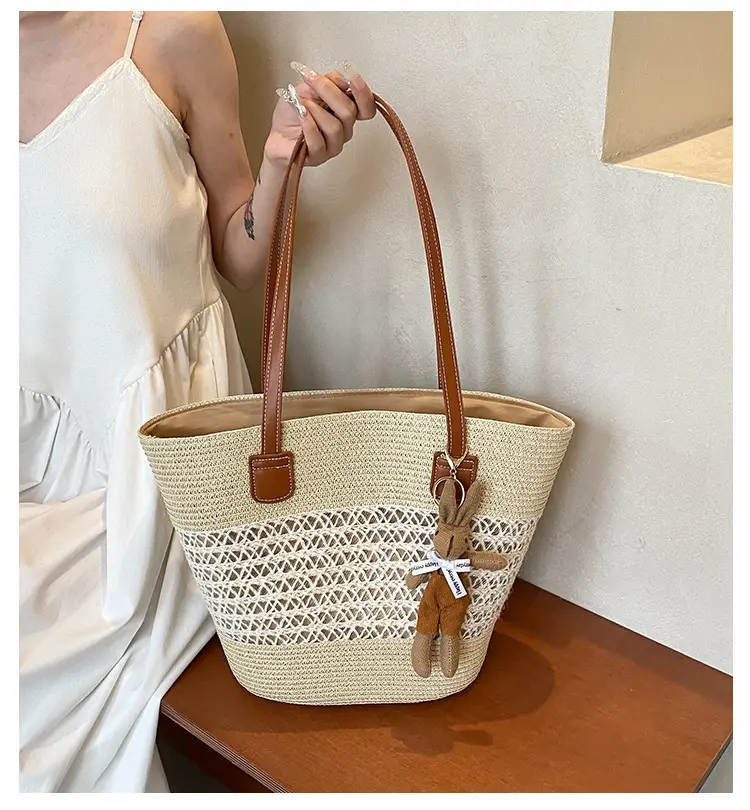 Women Woven Straw Beach Bag Large Capacity Shoulder Bag — feature 1