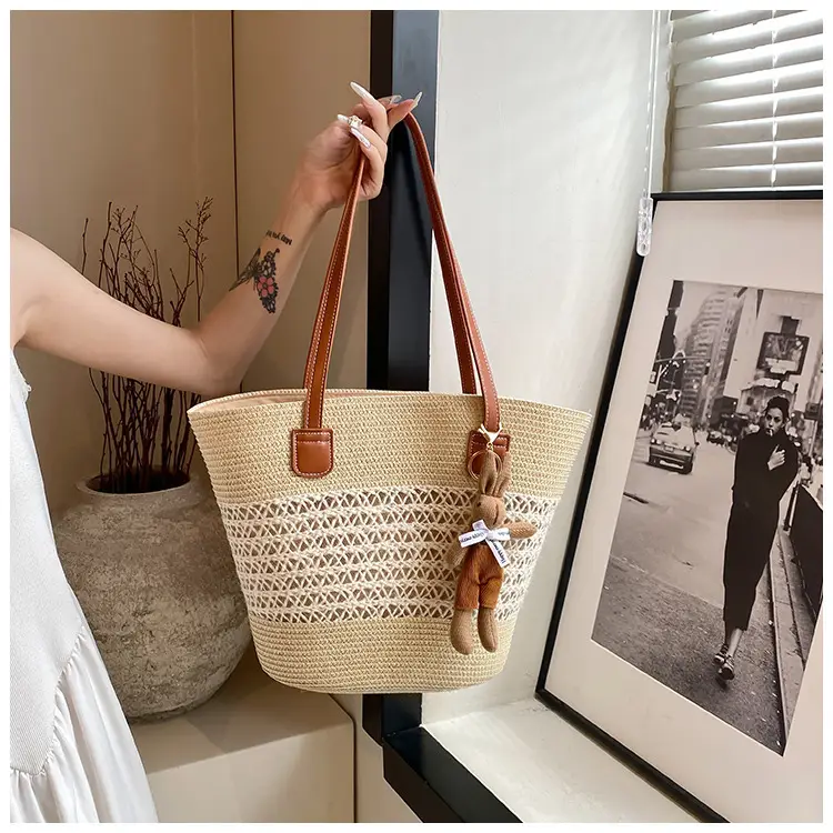 Women Woven Straw Beach Bag Large Capacity Shoulder Bag — feature 11