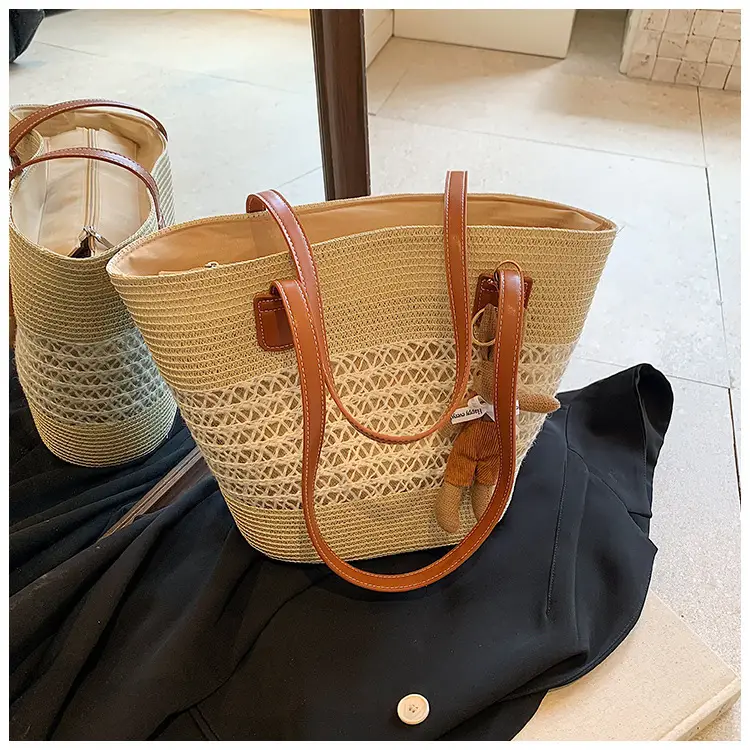 Women Woven Straw Beach Bag Large Capacity Shoulder Bag — feature 12