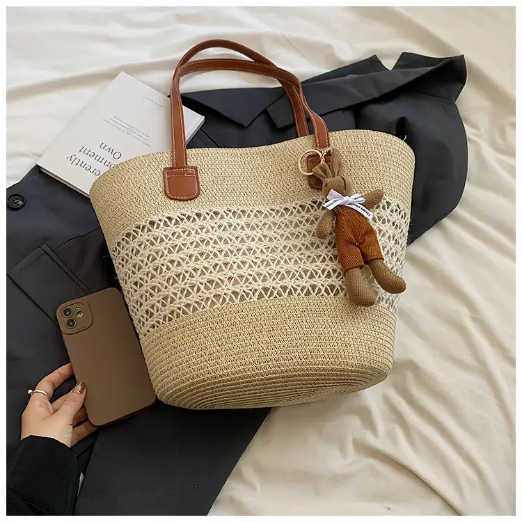 Women Woven Straw Beach Bag Large Capacity Shoulder Bag — feature 16