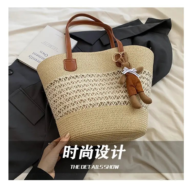 Women Woven Straw Beach Bag Large Capacity Shoulder Bag — feature 4