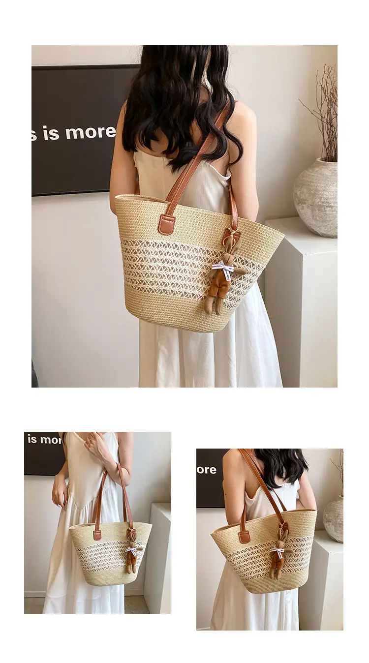 Women Woven Straw Beach Bag Large Capacity Shoulder Bag — feature 5