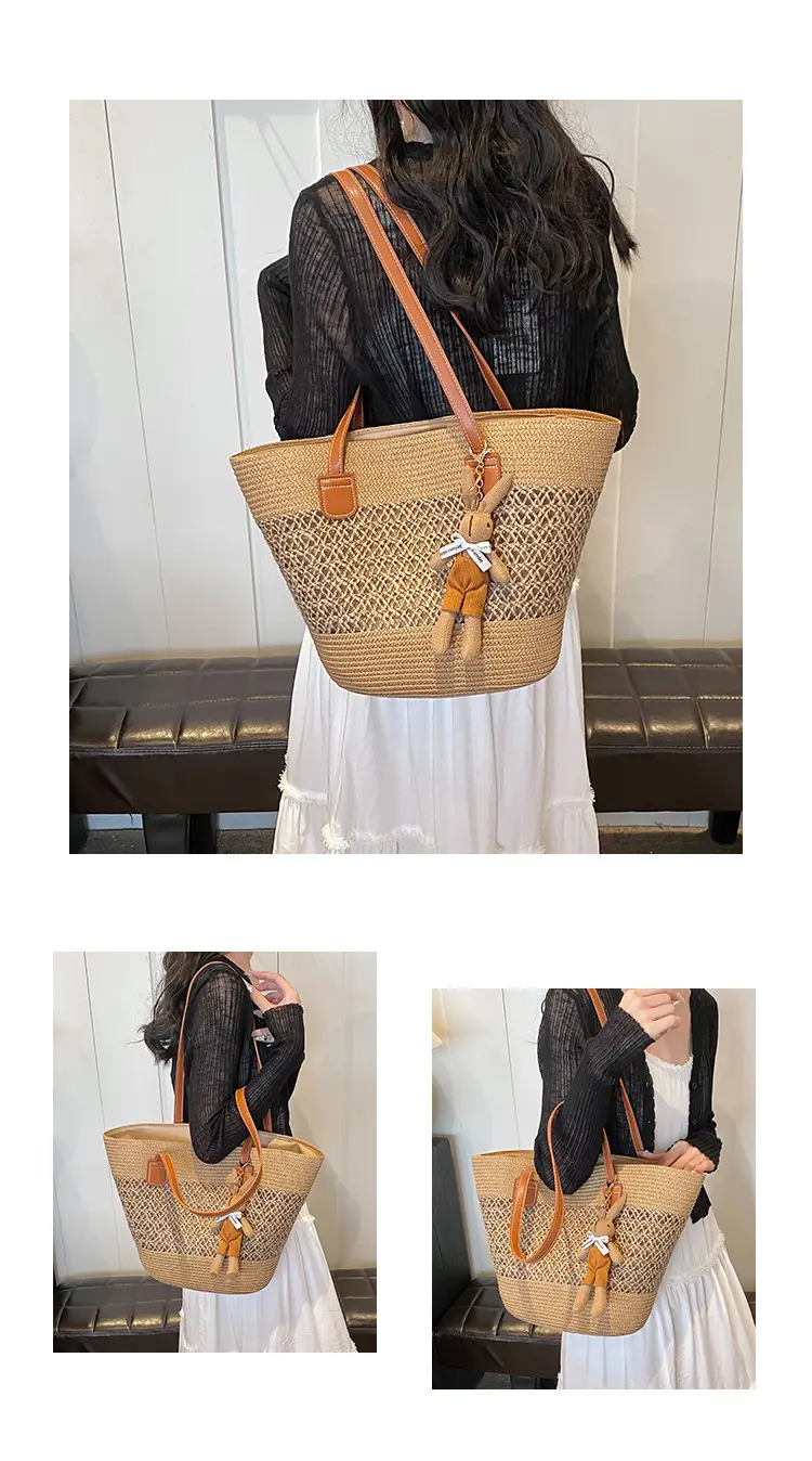 Women Woven Straw Beach Bag Large Capacity Shoulder Bag — feature 6