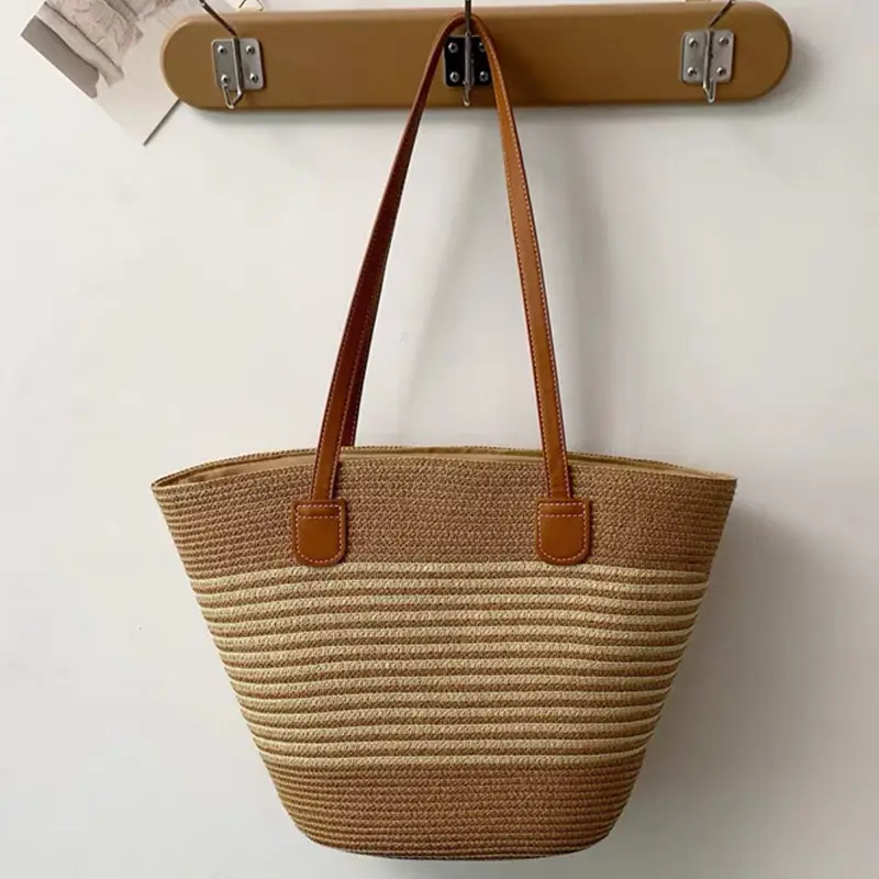 Women Woven Straw Beach Bag Large Capacity Shoulder Bag - Image 7