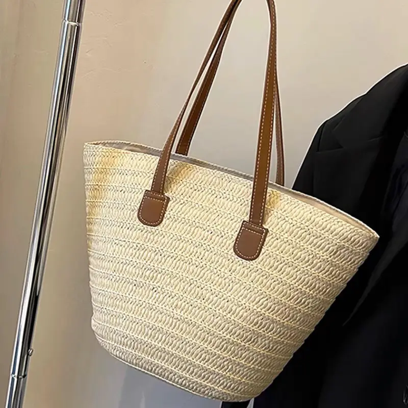 Women Woven Straw Beach Bag Large Capacity Shoulder Bag - Image 8