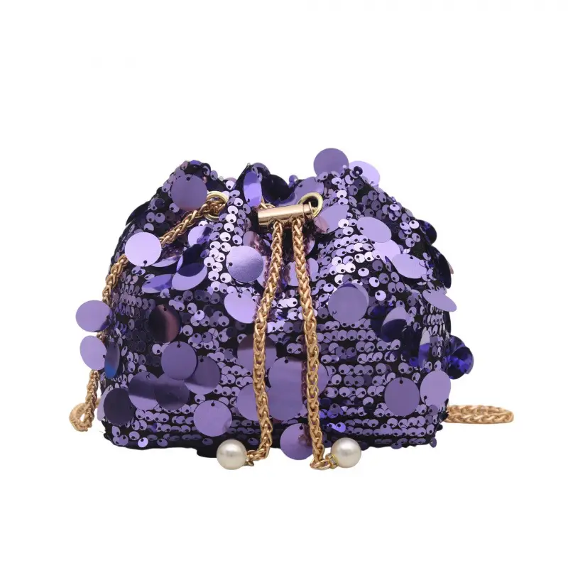 Large Sequin Chain Crossbody Bag Gold Black Purple