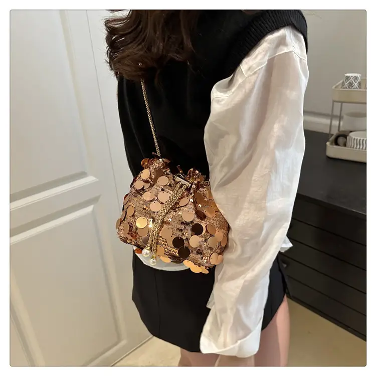 Large Sequin Chain Crossbody Bag Gold Black Purple — feature 15
