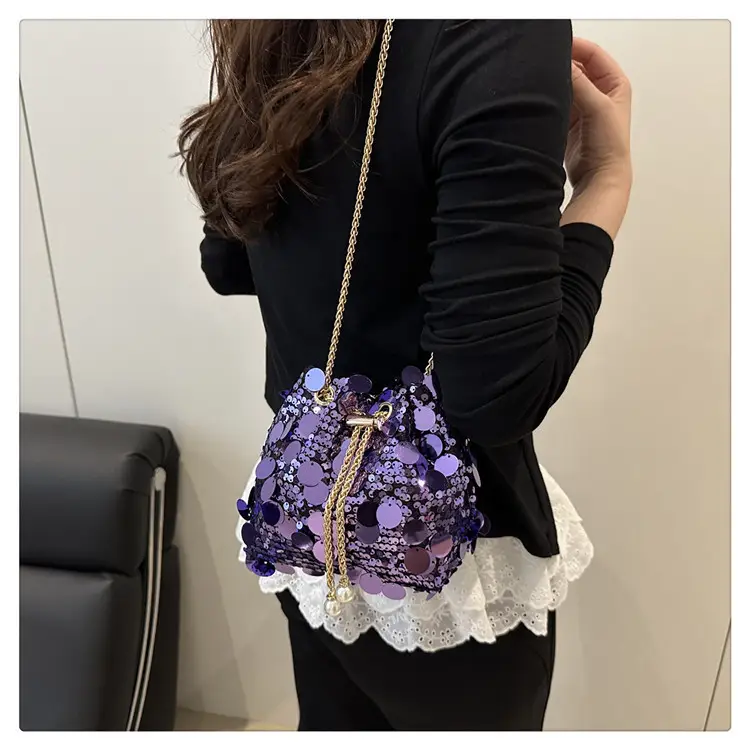Large Sequin Chain Crossbody Bag Gold Black Purple — feature 18