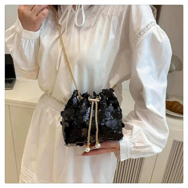Large Sequin Chain Crossbody Bag Gold Black Purple — feature 20