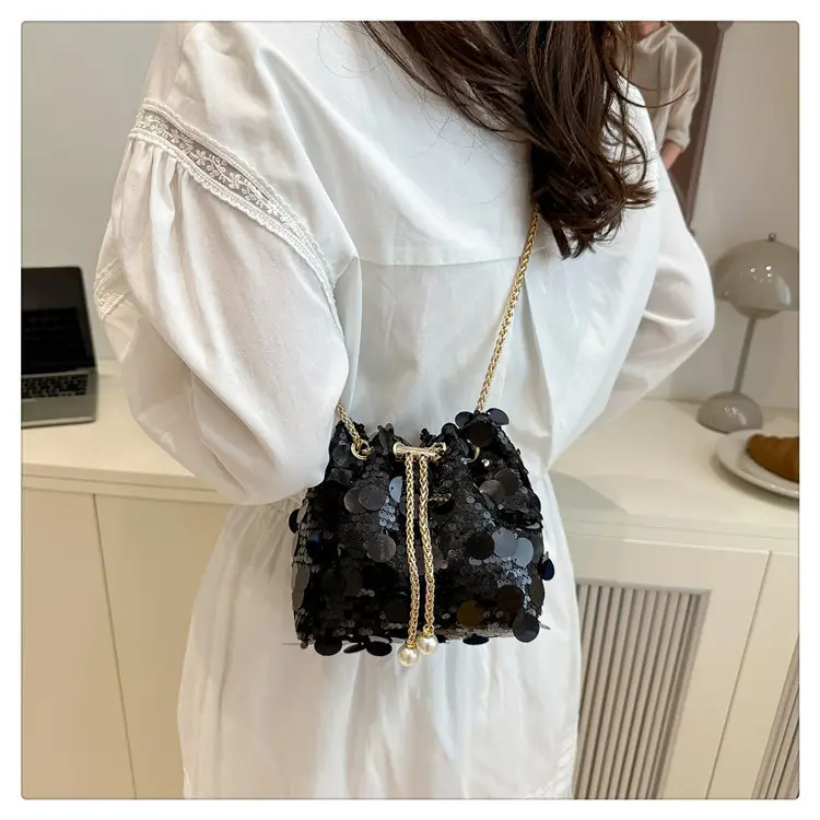 Large Sequin Chain Crossbody Bag Gold Black Purple — feature 21