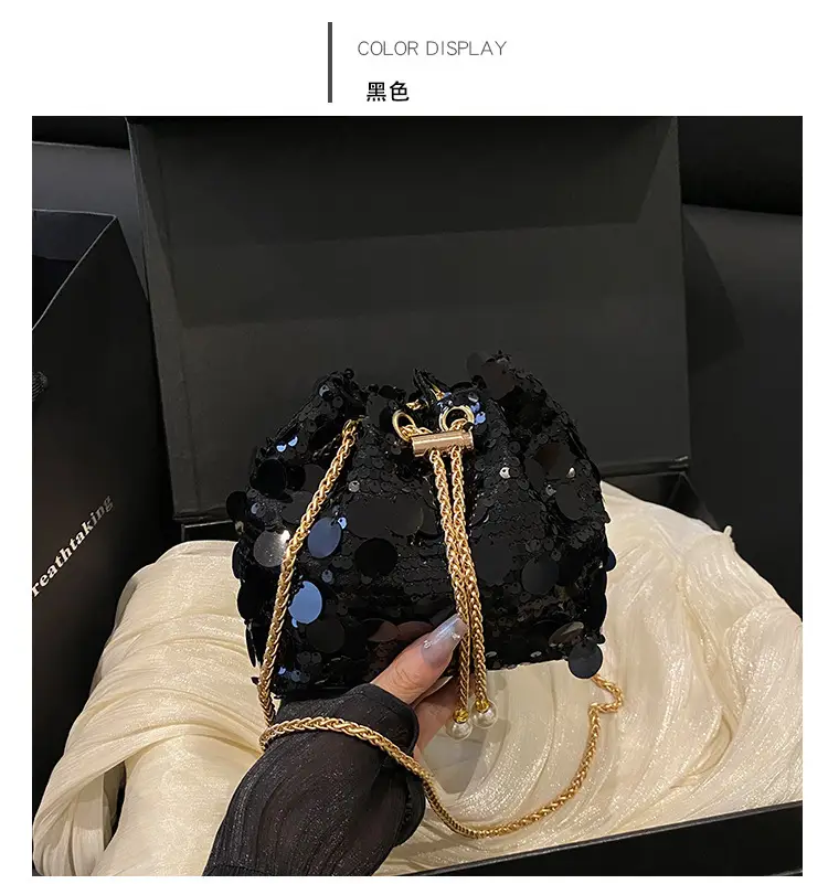Large Sequin Chain Crossbody Bag Gold Black Purple — feature 25