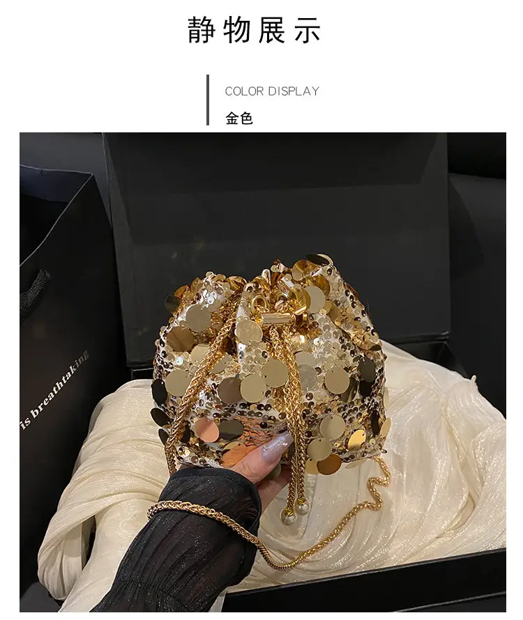 Large Sequin Chain Crossbody Bag Gold Black Purple — feature 26
