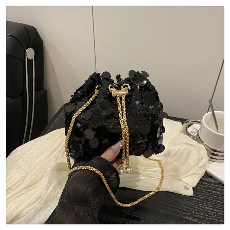 Large Sequin Chain Crossbody Bag Gold Black Purple — feature 27