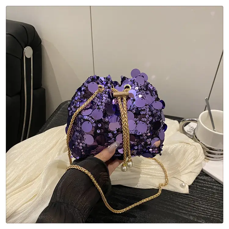 Large Sequin Chain Crossbody Bag Gold Black Purple — feature 28