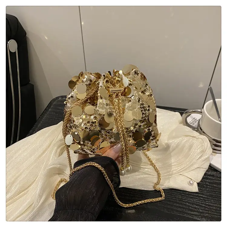 Large Sequin Chain Crossbody Bag Gold Black Purple — feature 29