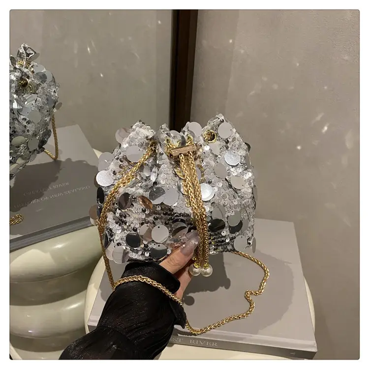 Large Sequin Chain Crossbody Bag Gold Black Purple — feature 30