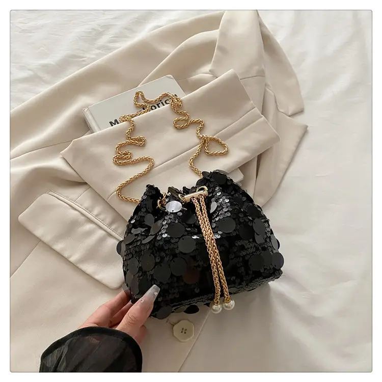 Large Sequin Chain Crossbody Bag Gold Black Purple — feature 32