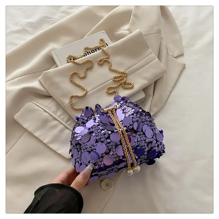 Large Sequin Chain Crossbody Bag Gold Black Purple — feature 34