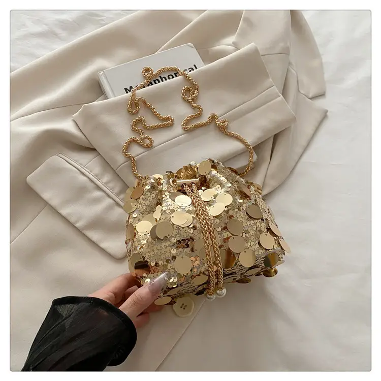 Large Sequin Chain Crossbody Bag Gold Black Purple — feature 36