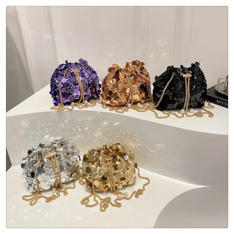 Large Sequin Chain Crossbody Bag Gold Black Purple — feature 37