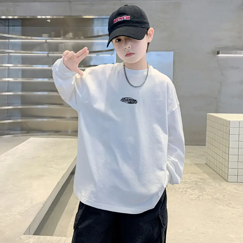 Boys White Long Sleeve Cotton T-Shirt 2025 - Image 3