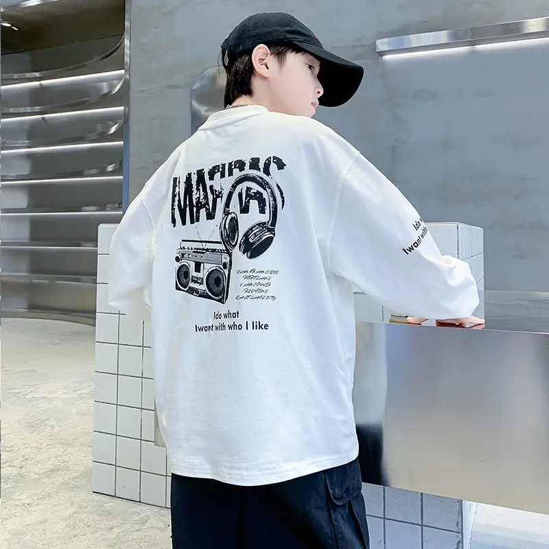 Boys White Long Sleeve Cotton T-Shirt 2025 - Image 4