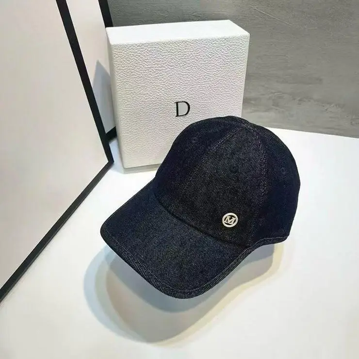 Women's Navy Blue Peaked Cap with Button - Image 2