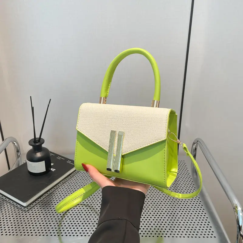 Green White Square Shoulder Bag for Women - Image 6