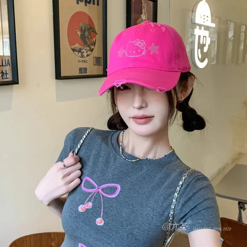 Hello Kitty Embroidered Black Baseball Cap for Women - Image 10