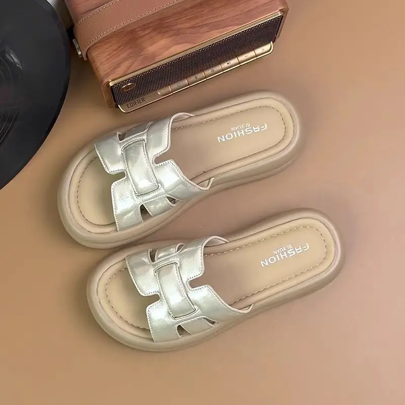 French Style Silver Slippers Women Summer 2025