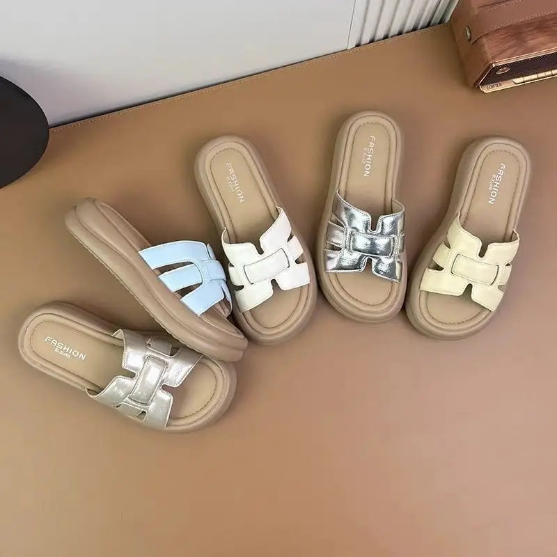 French Style Silver Slippers Women Summer 2025