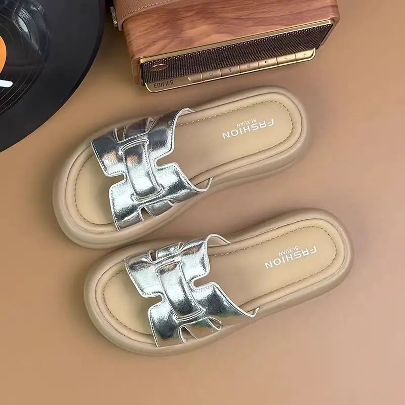 French Style Silver Slippers Women Summer 2025