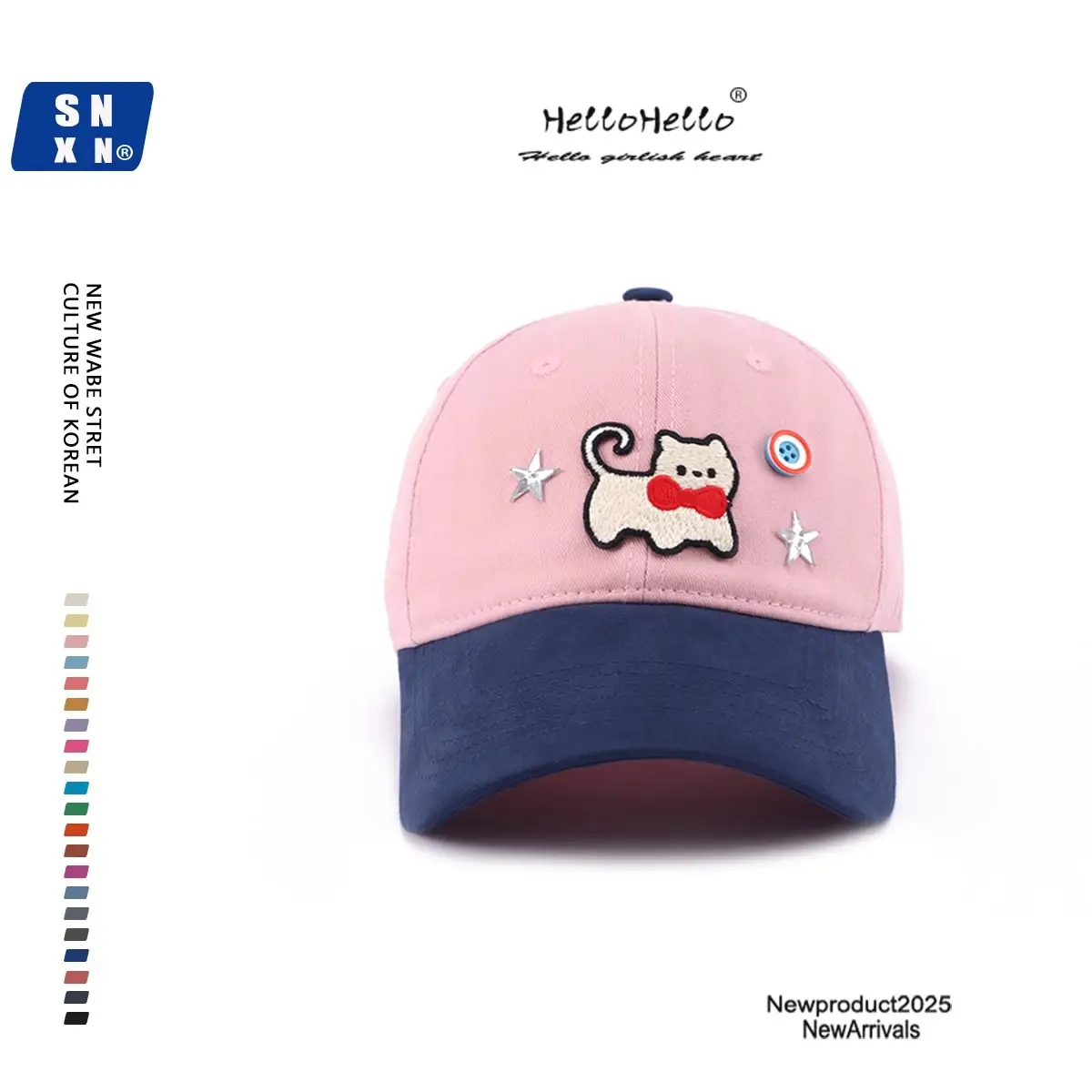 Women Cat Print Baseball Cap Spring Autumn Face Slimming Wide Bristle