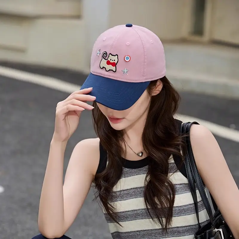 Women Cat Print Baseball Cap Spring Autumn Face Slimming Wide Bristle