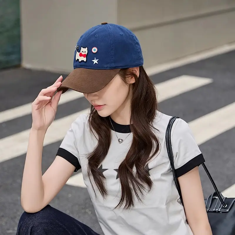 Women Cat Print Baseball Cap Spring Autumn Face Slimming Wide Bristle