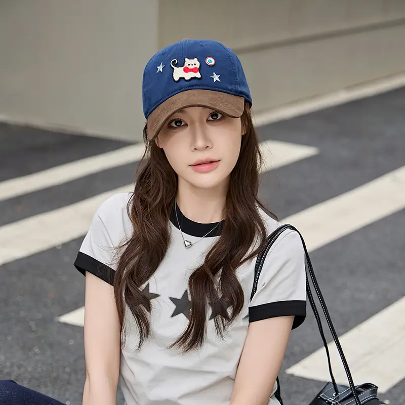 Women Cat Print Baseball Cap Spring Autumn Face Slimming Wide Bristle — feature 14
