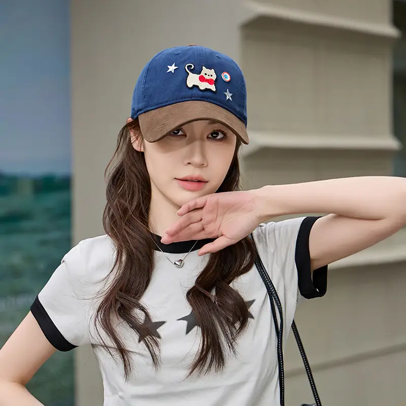 Women Cat Print Baseball Cap Spring Autumn Face Slimming Wide Bristle — feature 15