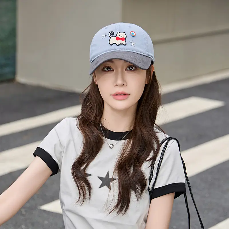 Women Cat Print Baseball Cap Spring Autumn Face Slimming Wide Bristle — feature 17