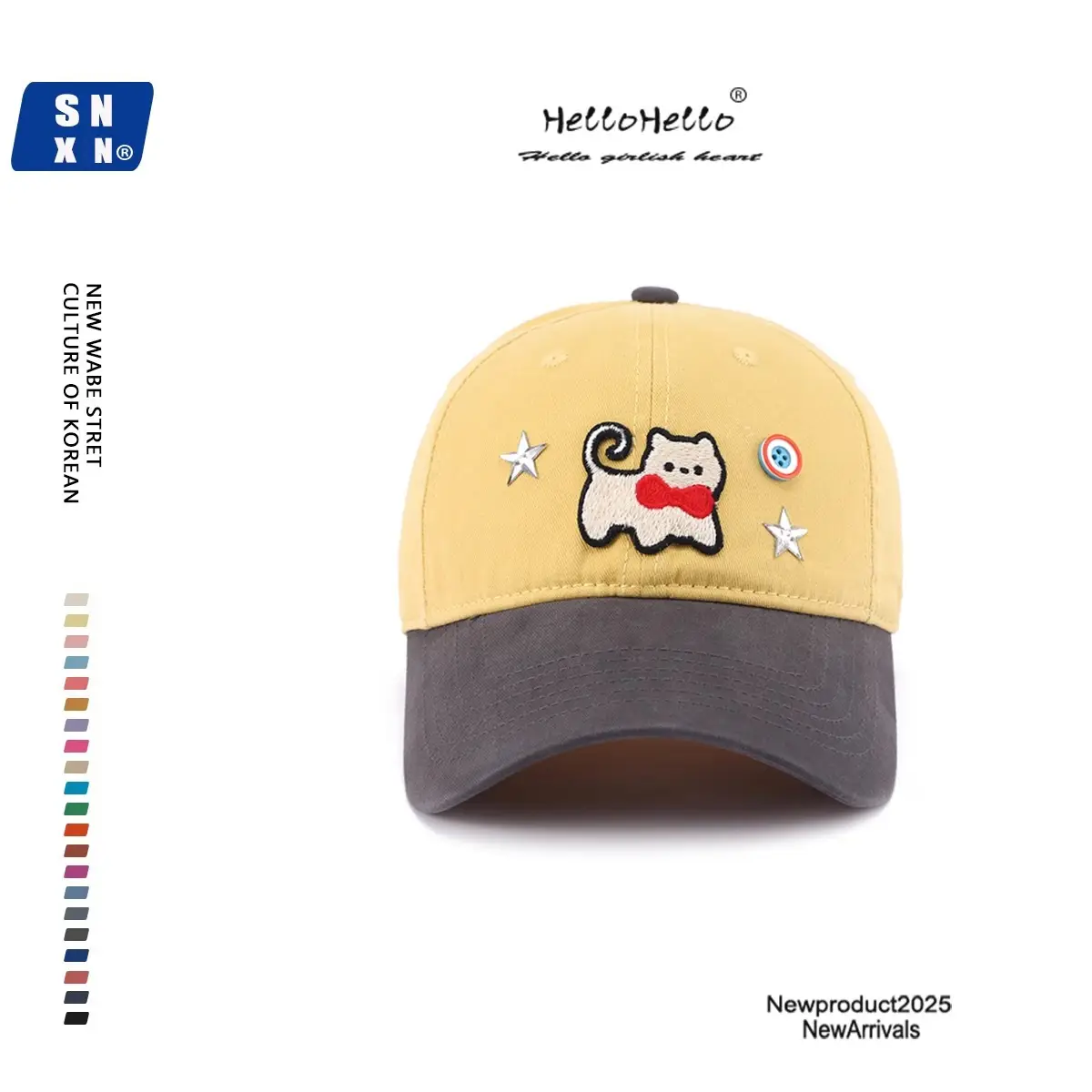 Women Cat Print Baseball Cap Spring Autumn Face Slimming Wide Bristle — feature 6