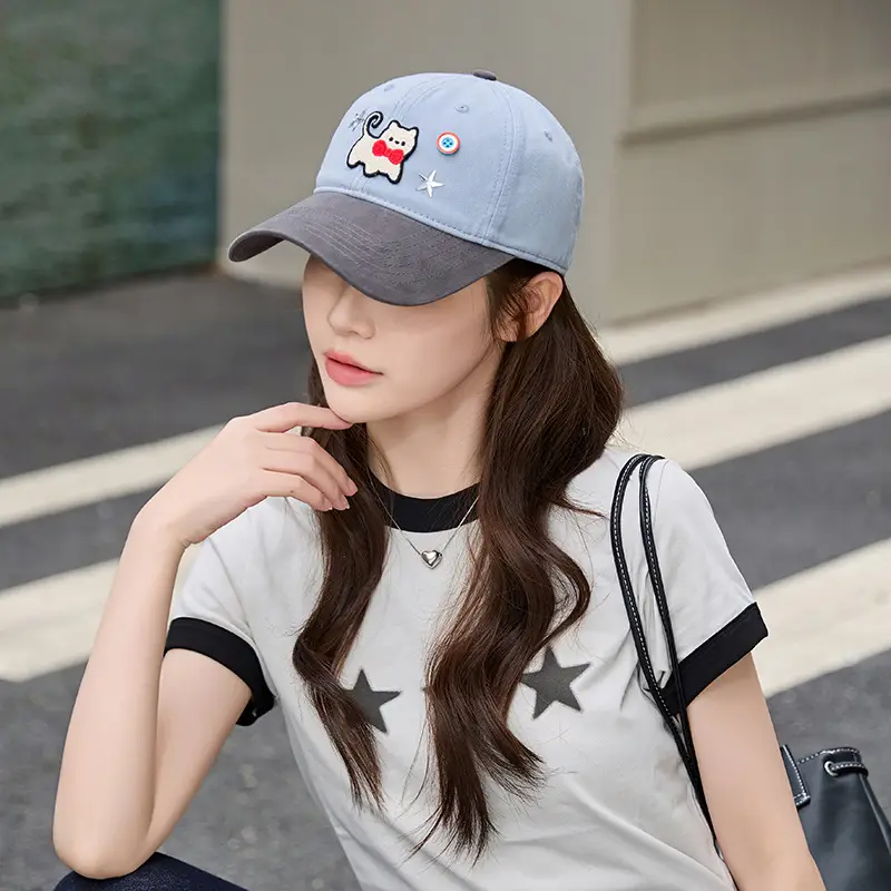 Women Cat Print Baseball Cap Spring Autumn Face Slimming Wide Bristle — feature 9