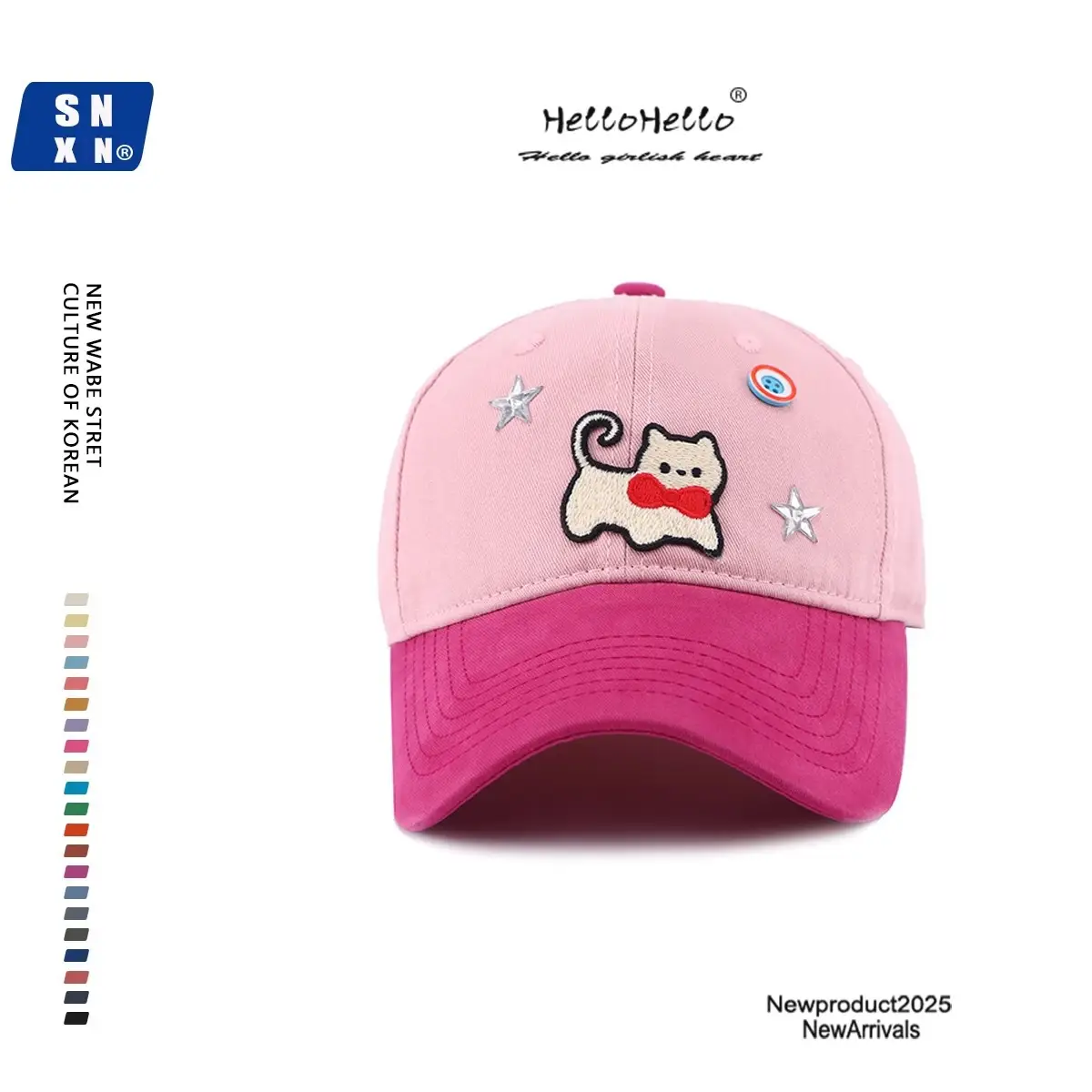 Women Cat Print Baseball Cap Spring Autumn Face Slimming Wide Bristle