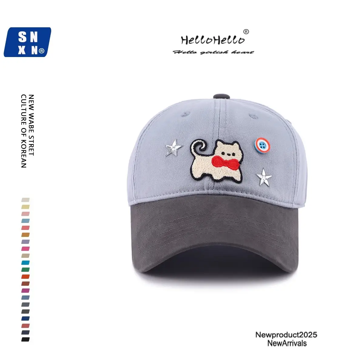 Women Cat Print Baseball Cap Spring Autumn Face Slimming Wide Bristle