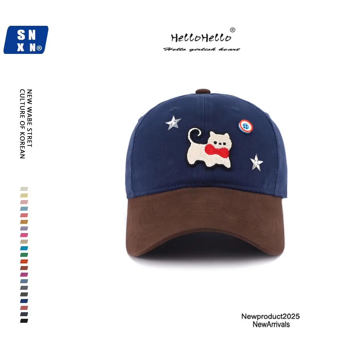 Women Cat Print Baseball Cap Spring Autumn Face Slimming Wide Bristle