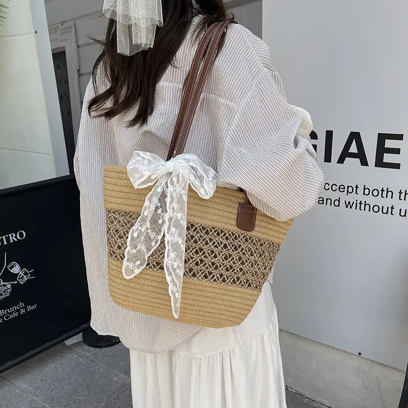 2025 Woven Silk Scarf Zipper Tote Bag Large Capacity - Image 6