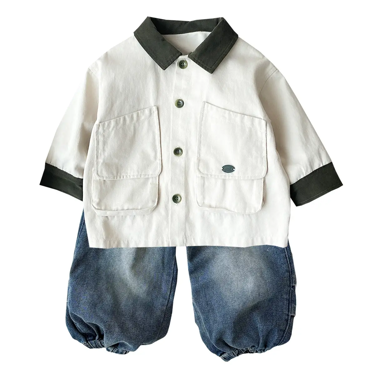 Baby 3-Piece Spring Autumn Set Large Pocket Jacket Jeans Striped T-Shirt - Image 8