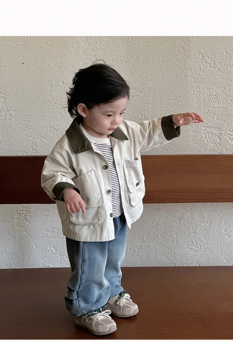 Baby 3-Piece Spring Autumn Set Large Pocket Jacket Jeans Striped T-Shirt — feature 10