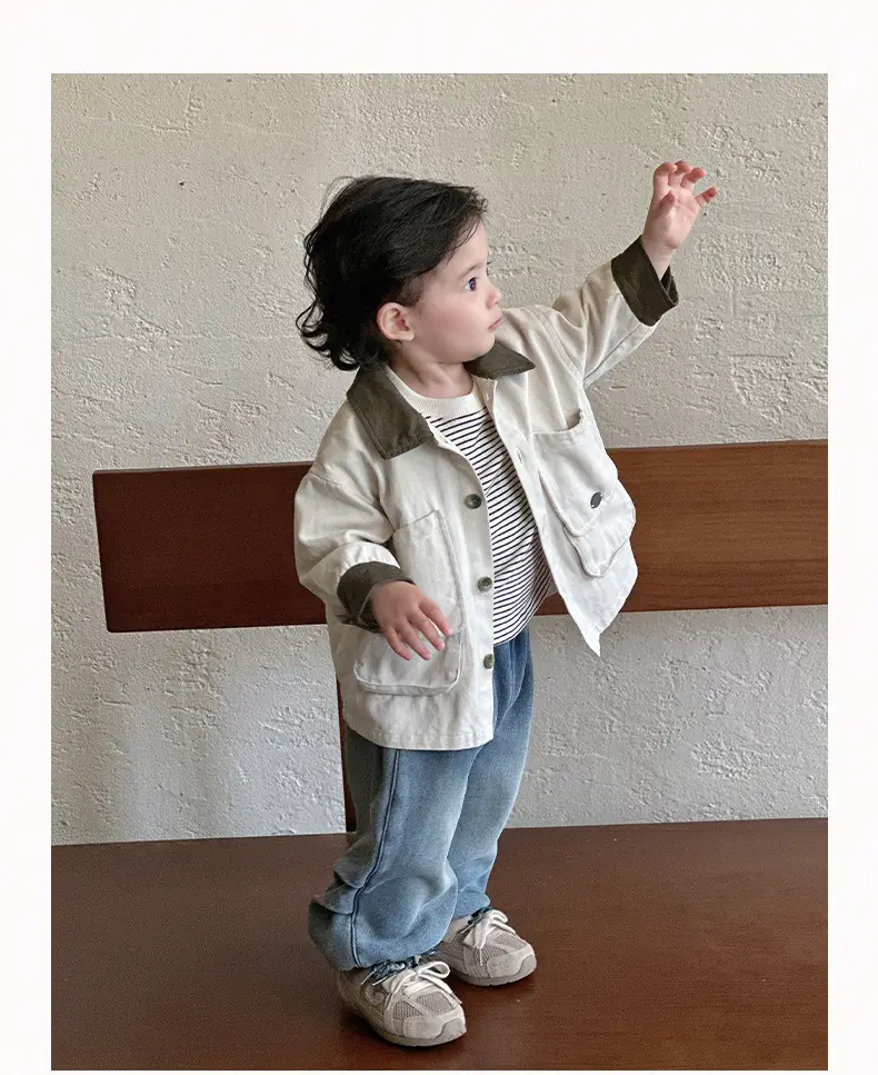 Baby 3-Piece Spring Autumn Set Large Pocket Jacket Jeans Striped T-Shirt — feature 11